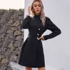 Fashionable Elegant Turtleneck double breasted dress Womens Autumn A-Line long sleeve Office Lady Button vestidos 210508