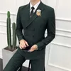 (Jackor + byxor) Mens Boutique High-end Fashion Double-Breasted Formal Business Passit Two-Piece / Wedding Dress Suits Blazers x0909