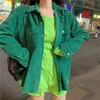 Vrouwen Roze Groene Solid Turn Down Collar Lange Mouw Pocket Button Corduroy Jas Dunne High Street Herfst C0435 210514