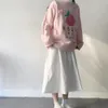 Sweter damski Japoński Kawaii Ulzzang Harajuku Peach Haft Cute Różowy Kobiet Koreański Odzież Dla Kobiet 210519