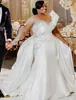 2022 Plus Size Arabisch Aso Ebi Meerjungfrau Luxuriöse Sexy Hochzeitskleid Perlen Spitze Kristalle Brautkleider Kleider ZJ604