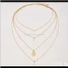 Necklaces & Pendants Jewelry Drop Delivery 2021 Fashion Star Bar Disc Pendant Four Layer Gold Color Plated Metal Chain Woman Necklace S25Hz