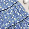 Surmiitro zomer midi lange geplooide rok vrouwen koreaanse stijl blauwe bloemen print hoge taille mid-lengte rok vrouw 210712