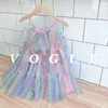 Девушки радуги цветные оборками слинг летнее платье для детей Бегемский торт Красочная одежда 210529