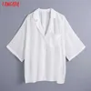 Tangada Women Fashion Pink Oversized Blouses Short Sleeve Button-up Female Shirts Chic Tops BE931 210609