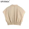 Women Fashion Button-up Cozy Cropped Blouses Sleeveless Elastic Hem Female Shirts Blusas Chic Tops 210420