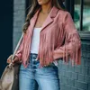 Women's Jackets Faux Suede Jacket Women's Motorcycle Lapel Handsome Fall Ladies Solid Fringed Short Coat Women