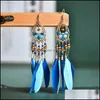 Stud Earrings Jewelry S1470 Bohemian Fashion Vintage Feather Handmade Beads Dangle Tassel Drop Delivery 2021 2Bx3W