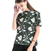 Gröna skjortor Blommor O-Neck T-shirt från axeln för kvinnor Kläder Toppar Toppar 3373 50 210415