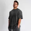 Plain Gym Clothing Fitness Wear Oversized T Shirt Men Hip Hop Sportswear Loose Short Sleeve T-shirt Muscle Bodybuilding Tshirt 210706