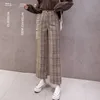 Pantalon à carreaux de laine d'hiver automne femmes élastique taille haute taille-longueur pantalon plus grande taille Harajuku pantalon à jambe large Goth 210915
