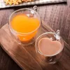 Tazza di vetro a forma di cuore trasparente Coppia di tazze Tazza di vetro a doppia parete Tazza di birra per tè resistente al calore Tazza di caffè al latte Bicchieri regalo