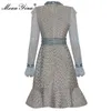ファッションデザイナードレス春の女性のドレスメッシュフリルフレアスリーブパッチワークマーメイドドレス210524