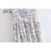 Hsa Dress for women Summer Sexy Floral Beach Dress Holiday Wear High Waist Chinese Style Blue and White Vintage Pleated Vestidos 210716