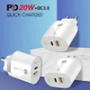 20W PD Carregador Rápido Adaptador QC3.0 USB-C Viagem Carregador de Parede Dual Plug Power USB para Samsung S21 Ultra S20 Huawei Phone Android