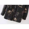 Vintage Women Black Print Shirts Fashion Ladies Turn Down Collar Tops Chinese Style Female Chic Pocket Blouses 210430