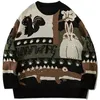 Męskie swetry japońskie harajuku kreskówek dzianin sweter pullover hip hop streetwear luźne dzianiny topsvintage cardigan ponadgabaryt