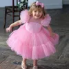 O concurso da menina vestia vestidos de bola festa de aniversário rosa crianças vestuário formal meninas de flor para o tamanho do convidado do casamento 4 6 8 10 joelho-comprimento