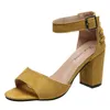 Girls Flock Suede Shoes Woman Chunky High Heels Pumps Plus Size Sandals Women Wedding Sandalias Mujer Sapato Feminino WS0095