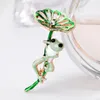 Pins, Brooches Fashion Green Enamel Lotus Leaf Cuter Frog Brooch Gifts For Women Boy Crystal Pins Wedding Jewelry Accessories