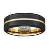 Fashion 8mm Black Tungsten Carbide Ring Gold Groove Matte Brushed Surface Beveled Edge Mens Wedding Band Comfort Fit262F