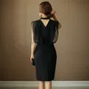 Zomer zwarte jurk voor vrouwen elegante kantoor dame mini es koreaanse mouwloze tuniek mesh patchwork party vestidos 210513