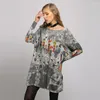 سترات نسائية Xikoi 6302 امرأة سترة كبيرة الحجم طويل الأكمام batwing pullovers o رقبة أزياء متبكّمة غير رسمية ملابس طباعة منتظمة