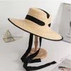 Yimuxu Flat-top Wheat Ladies Straw Hat Edging Streamer White-collar French Fashion Trendy Sunshade Women Sun Cap Wide Brim Hats