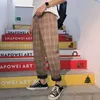 2021 Men Joggers Youth Streetwear Black Plaid Pants Mens Straight Harem Pants Men Korean Hip Hop Trousers Plus Size Y0811