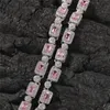 Hip Hop Iced Out CZ Diamond Chains Halsband Pink Zircon Tennis Chain for Men Women303d