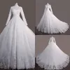 Vintage baljurk trouwjurken met lange mouwen hoge nek kralen kralen sweep trein tule op maat gemaakte kant applique vestido de novia