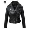 Ly Varey Lin Kvinnor Höst Faux Läderjacka PU Motorcykel Zipper Svart Basic Jackor Turndown Collar Biker Ytterkläder 210526