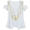 Camisetas Verano Mujer Summer Rivet 짧은 소매 흰색 T 셔츠 오프 어깨 탑 Tshirt 여성 O 넥 티셔츠 4774 50 210506