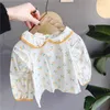 Jolies filles cerise imprimé mignon poupée col chemises bébé fille coton couleur bloquant les vêtements à manches longues 210708