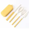 Folding Bestick Set Avtagbar Knivgaffel Spoon Chopsticks Creative Wheat Straw Portable Picnic Tool YL538