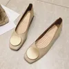 Dress Shoes Mules Women PU Leather Square Toe Low Heel Ladies Wooden Ballet Shallow Buckle Brand Pumps Woman Slip On Female