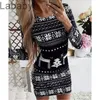 Grundläggande casual klänningar Kvinnor Dress Designer Autumn and Winter Long Sleeve Christmas Element Digital positionering Tryck Slim kjol 7 färger