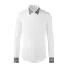 Mäns Casual T Shirts Kinesisk stil Broderi Shirt Bomull Långärmad Slim Fit Business Social Formell Klänning Män Kläder