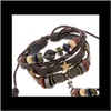 Armbänder Drop Lieferung 2021 Punk Perlen Leder Multilayer Wrap Herren Vintage Legierung Stern Musik Note Charm Anhänger Armband Männer Schmuck C2FGR