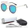 High Quality Round Style Sunglass Alloy PU frame Mirrored glass lens for Men women double Bridge Retro Eyewear with package8224493