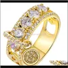 Cluster Crystal Cubic Zirconia Disk Ring Sier Rose Gold Diamond Compromiso Anillos de boda Mujeres Joyería de moda Will And Sandy 080488 X 0Cows