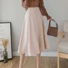 Koreanische Röcke für Frauen Elegante Büro Dame Elastische Taille A-line Plus Größe XL Frau Solide Midi Faldas Mujer Moda 210531