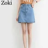 Zoki Sexy Kobiety Denim Mini Spódnica Moda Lato Wysoka Talia Koreański Czarny Niebieski Pakiet Hip Jeans Harajuku Plus Size Bawełna 210619