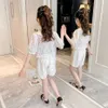 Teen Girls Clothing Lace Tshirt + Short Tracksuits For Casual Style Costumes Summer Kids 210527