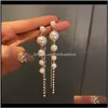 Jewelrykorean Style Pearl Dangle Earrings For Women Long Tassel Rhinestone Weddings Party Jewelry Aessories Chandelier Drop Deli9634646