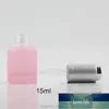 15ml de vidro gotas de vidro frasco essencial frascos recarregáveis ​​âmbar rosa verde vial com prata prata empurrador bomba 20pcs