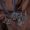 Jewelry Sets Luxury designer Bracelet Lucite Blue Butterfly For Women Vintage Enamel Flower Pendant Necklace Rhinestone Drop Earrings PartyG
