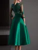 Klänningar Aline Elegant Floral Homecoming Cocktail Party Dress Illusion Neck Half Sleeve Tea Längd Satin 2022 Robe de Soriee Green/Blue