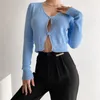 Eleganta kvinnor solid stickad singelbröst cardigan retro enkel kvinnlig blus mjuk långärmad chic stareetwear 210521