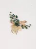 Headpieces Bohemian Green Crystal Rhinestones Flower Hair Smycken Leaves Hair Pieces Bridal Comb Clips för bröllopshuvudbonad